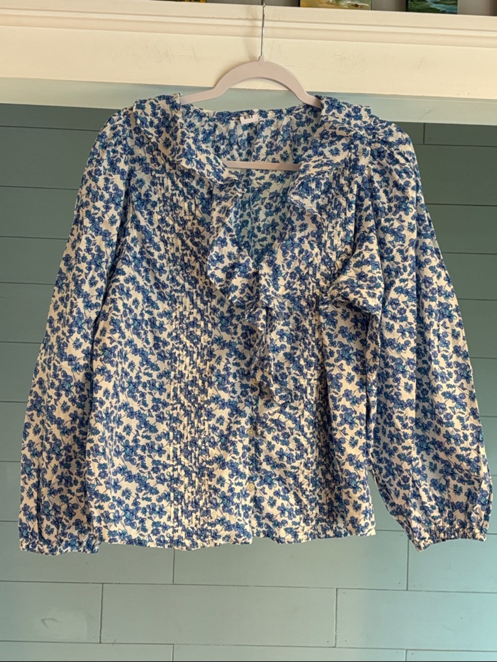 Women's Blue Floral‎ Ruffle Blouse